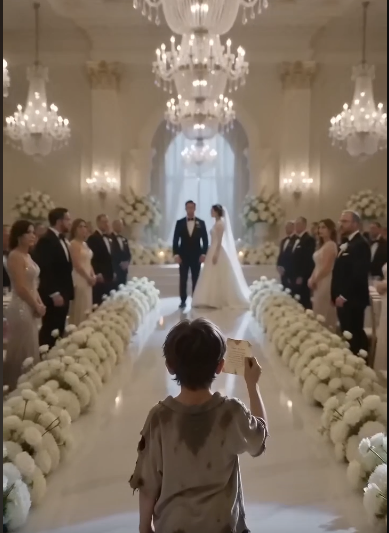 A MUD-COVERED BOY WALKED INTO A LUXURY WEDDING, AND ONE CRUMPLED PAPER MADE THE GROOM’S WHOLE FAMILY COLLAPSE.