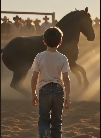 A BOY WALKED TOWARD A WILD BLACK HORSE EVERYONE FEARED, THEN REVEALED IT WAS PROTECTING HIS FATHER