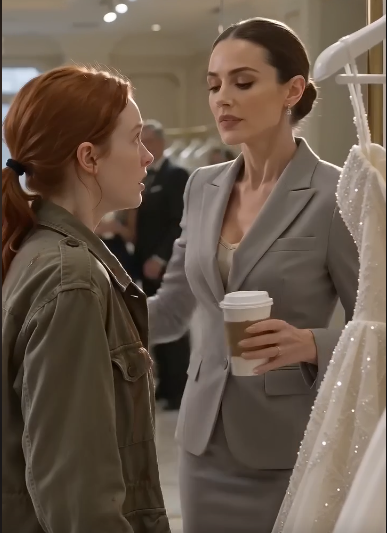 A POOR RED-HAIRED GIRL WAS COVERED IN COFFEE FOR TOUCHING A WEDDING DRESS… BUT THEY HAD NO IDEA WHOSE DREAM THEY WERE INSULTING.